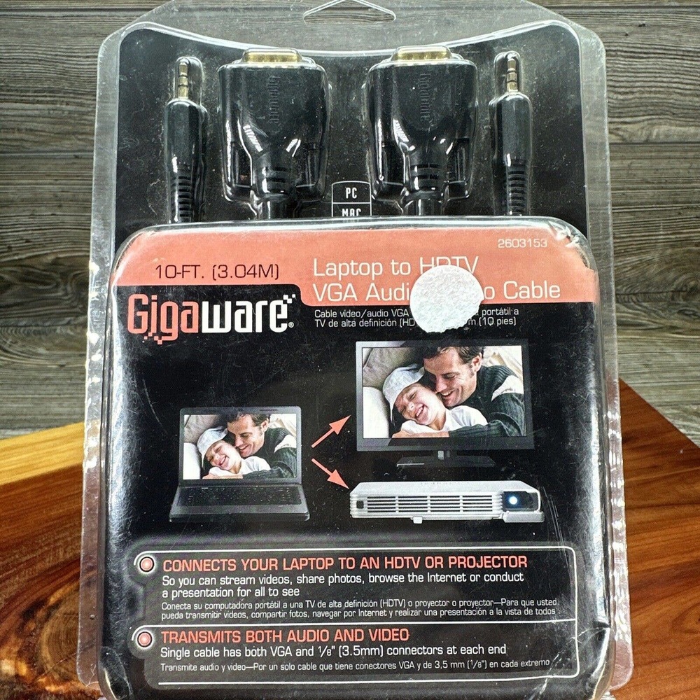Gigaware 2603153‎ Laptop-to-TV VGA/ PROJECTOR CABLE with Audio 10 ft.